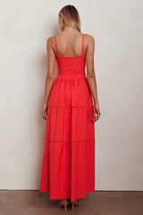 Heavenly Glow Gathered Bust A-Line Maxi Dress Red