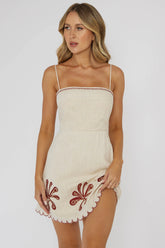 Carsyn Flower Embroidery Mini Dress Oat
