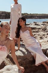 Treats Cowl Back Satin Maxi Dress Baby Pink