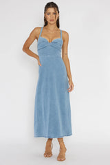 Love To Love Sweetheart Neckline Midi Dress Denim Blue