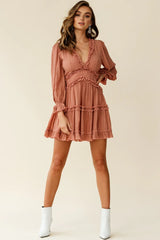 Laney Cutout Back Balloon Sleeve Dress Rose