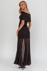 Clarita Sheer Ruched Maxi Dress Black