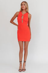 Piece Of Heaven Sleeveless Keyhole Mesh Mini Dress Red