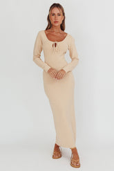 Merine Long Sleeve Knit Maxi Dress Sand