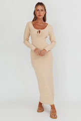 Merine Long Sleeve Knit Maxi Dress Sand