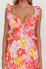 Second Chances Ruffle Trim Maxi Dress Flower Pink