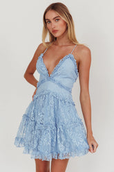 Laney Low Back Cami Strap Dress Lace Blue