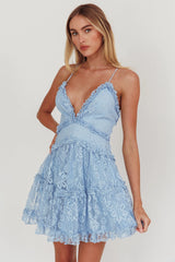 Laney Low Back Cami Strap Dress Lace Blue