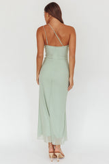 Haven One-Shoulder Ruffle Accent Maxi Dress Sage