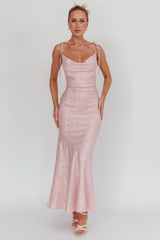 Belonging Cowl Neck Tied Shoulders Maxi Dress Blush