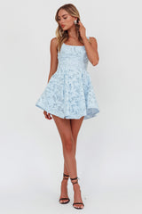 Miley Embroidered A-Line Mini Dress Light Blue