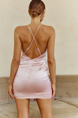 Miami Nights Cowl Neckline Twist Feature Mini Dress Blush