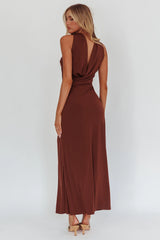Damsel Reverse Halter Maxi Dress Chocolate