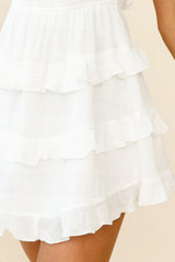 Byron Shirred Bust Frill Strap Dress White
