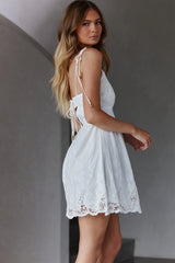 Lovers Lane Lace Trim Tied Strap Dress White