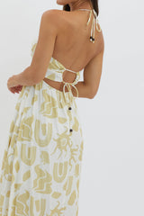 Moreton Halterneck Tied Back Dress Yellow