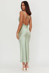 Gentle Touch Cowl Neck Satin Maxi Dress Sage