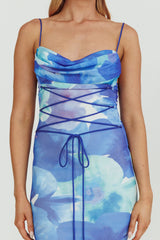 Teava Laced Waist Maxi Dress Flowers Blue