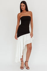 Cha Cha Strapless Thigh Split Dress Black/White