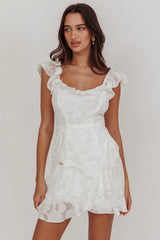 Thinkin' Bout You Ruffle Trim Dress Textured White
