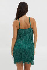 Boulevarde Fringe Trim Mini Dress Dark Green
