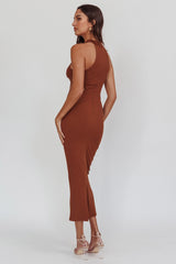 Estella Keyhole Ribbed Midi Dress Brown