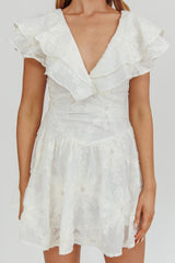 Garden Of Eden Ruffle Mini Dress White
