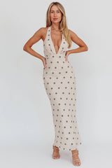 Of Your Dreams Plunging Halter Dress Oat