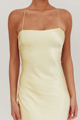 Dolce Life Backless Satin Maxi Dress Butter