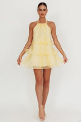 Tulips Tiered Halterneck Mini Dress Lemon
