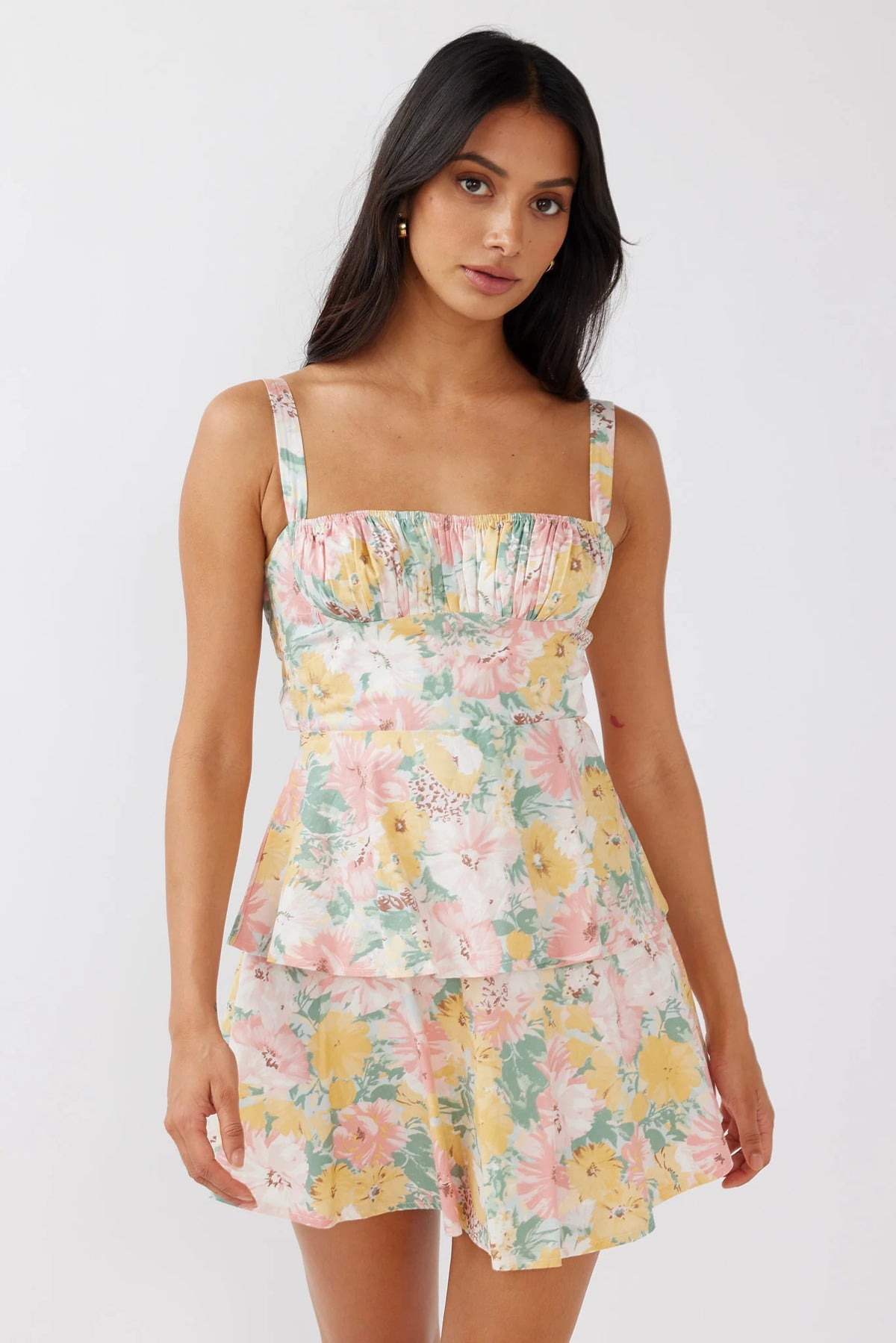 Provence Bloom Tiered Mini Dress Multi Blush