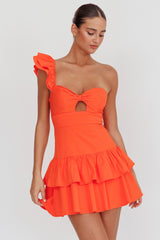 Tea Time One Shoulder Ruffle Mini Dress Tangerine