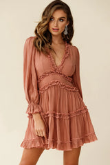 Laney Cutout Back Balloon Sleeve Dress Rose