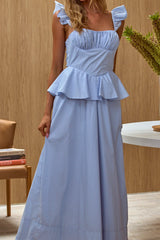 Provence Bloom Peplum Maxi Dress Blue