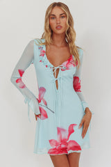 Sea Dreaming Ruffle Trim Mini Dress Floral Blue