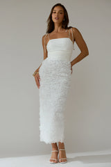 Love & Honor Textured Floral Maxi Dress White