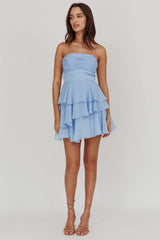 Veda Strapless Ruffle Mini Dress Blue