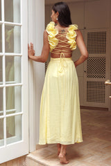 Madara Laced Back Ruffle Dress Yellow