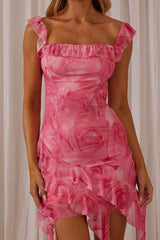 Floating On Clouds Ruffle Trim Mini Dress Pink