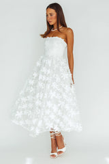 Dori Floral Embellished Midi Dress White