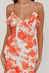 Silvana Frill Trim Maxi Dress Floral Orange