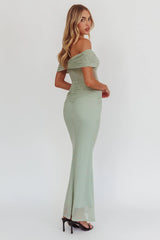 Silver Moon Off-Shoulder Maxi Dress Sage