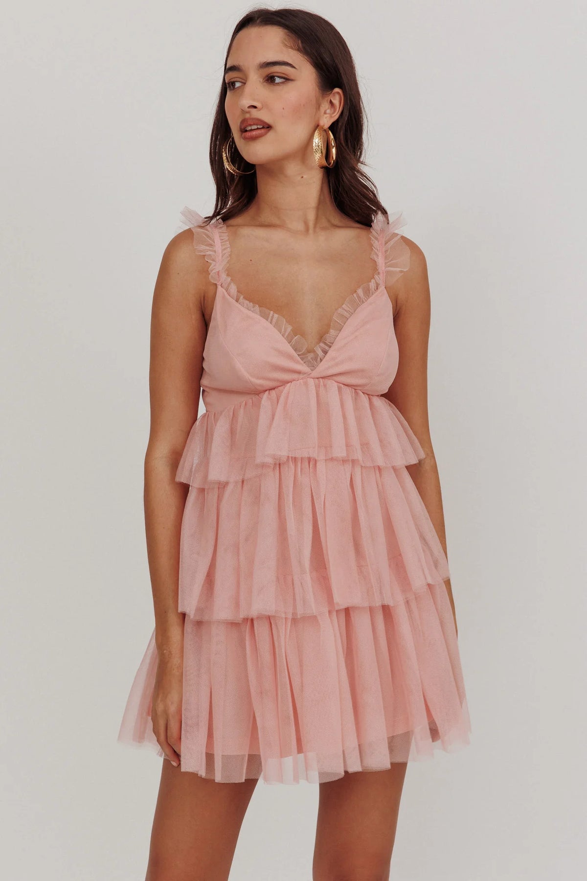 Sorbet Sky Tiered Tulle Mini Dress Pink