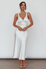 Nyah Lace Trim Midi Dress Off White