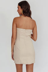 Titania Strapless Buttoned Mini Dress Light Taupe