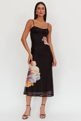 Nerida Gathered Bust Maxi Dress Flowers Black