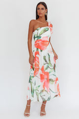 Kinley One-Shoulder Ruffle Maxi Dress Floral Red