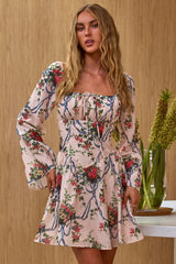 Emmy Gathered Bust Mini Dress Floral Pink