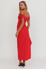 Cha Cha Off Shoulder Thigh Split Maxi Dress Red