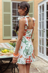 Mykonos Morning Tied Shoulder Mini Dress Print White